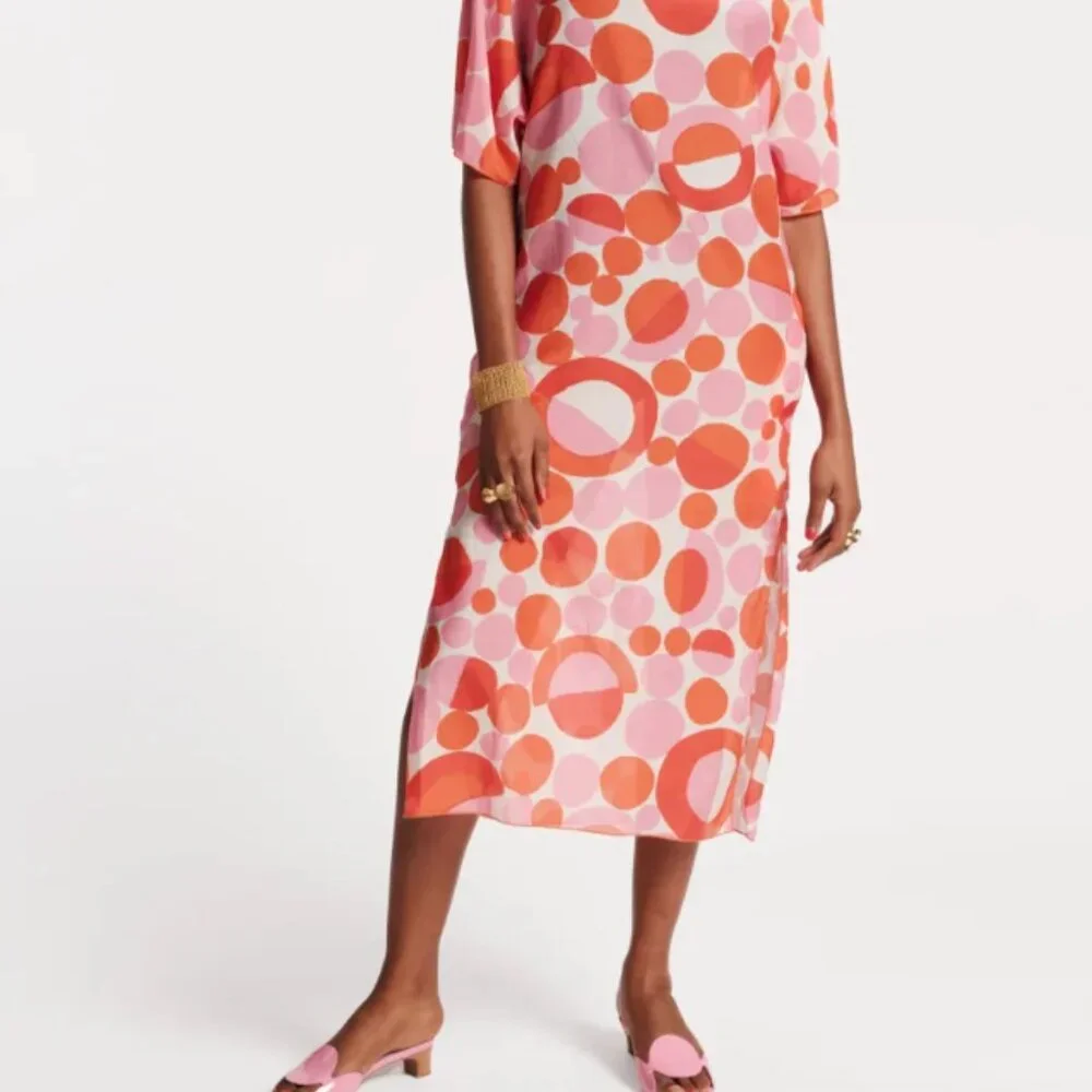 NWT FRANCES VALENTINE MARGEUERITE XL MAXI PROSECCO PRINT SWIM COVERUP CAFTAN - Picture 2 of 9